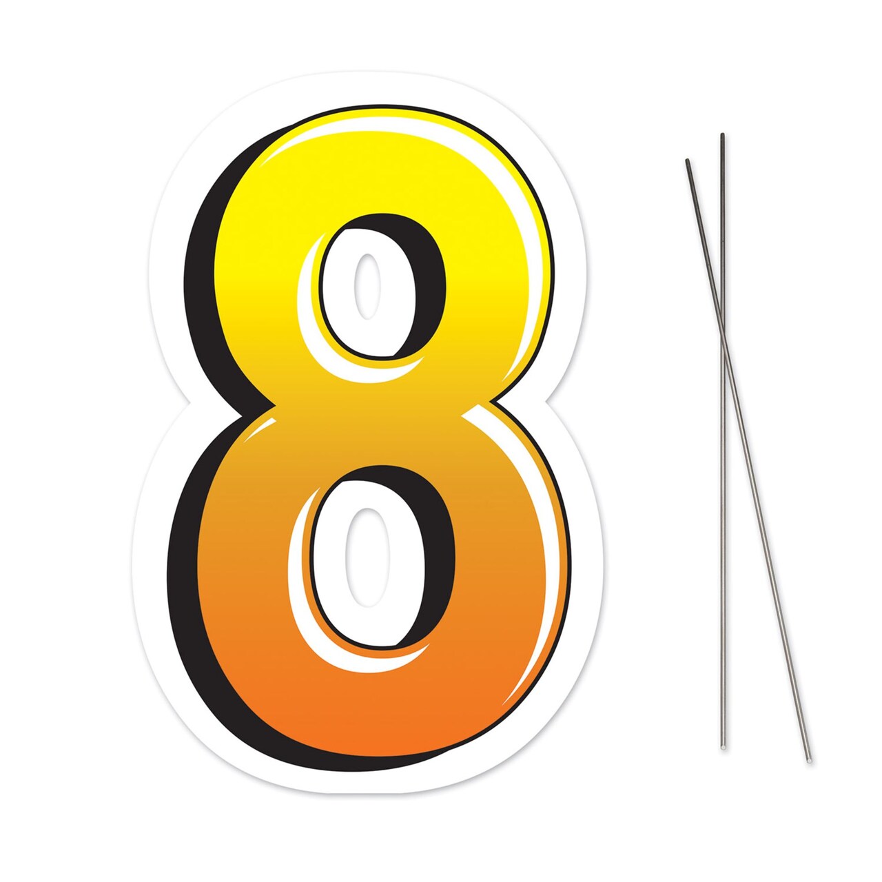 Beistle 18" Yellow and Black Number "8" Plastic Yard Sign with Metal Stakes